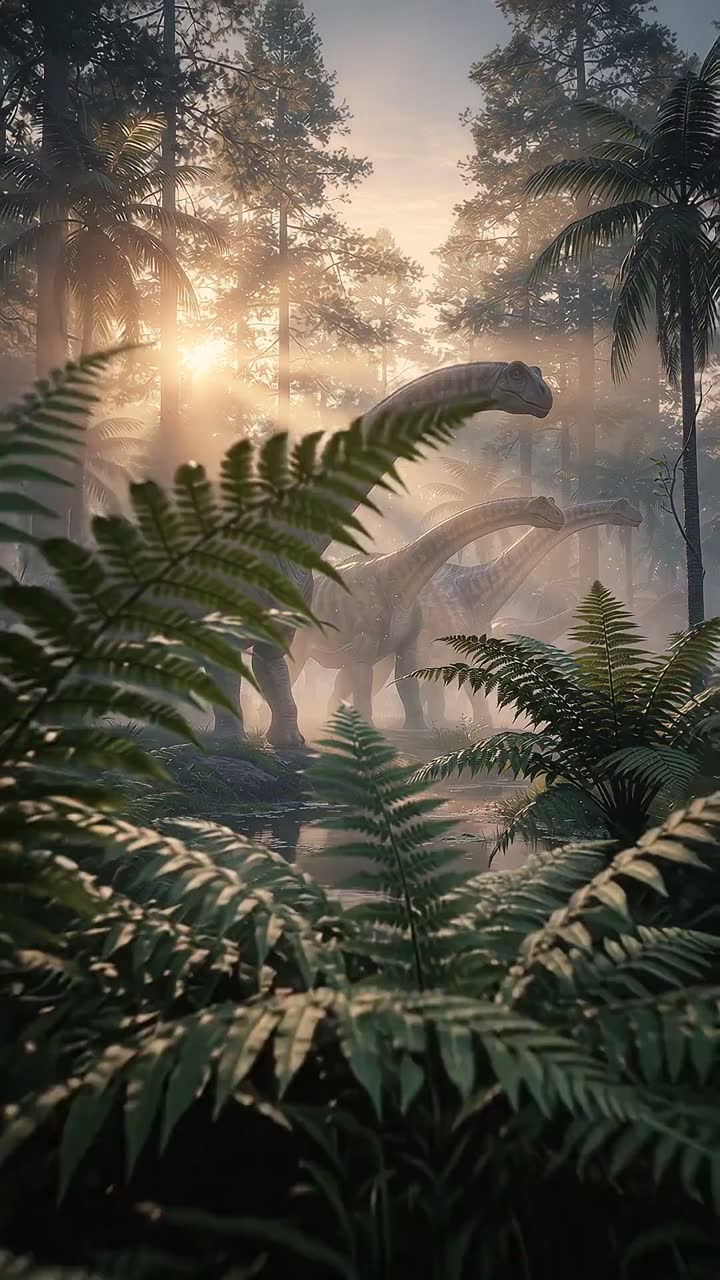 When Dinosaurs Ruled: a 15-second 9:16 showcase reel of 3 scenes - Flux 2 Pro stills animated by Gemini Omni Flash 1.1, narrated by OpenAI tts-1-hd, voice Echo.